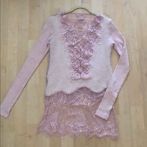 Light pink lace detail and rabbit hair sweater XXS